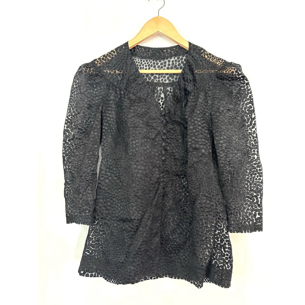 Organza Boxy Shirt Black wit black dot Blouse top